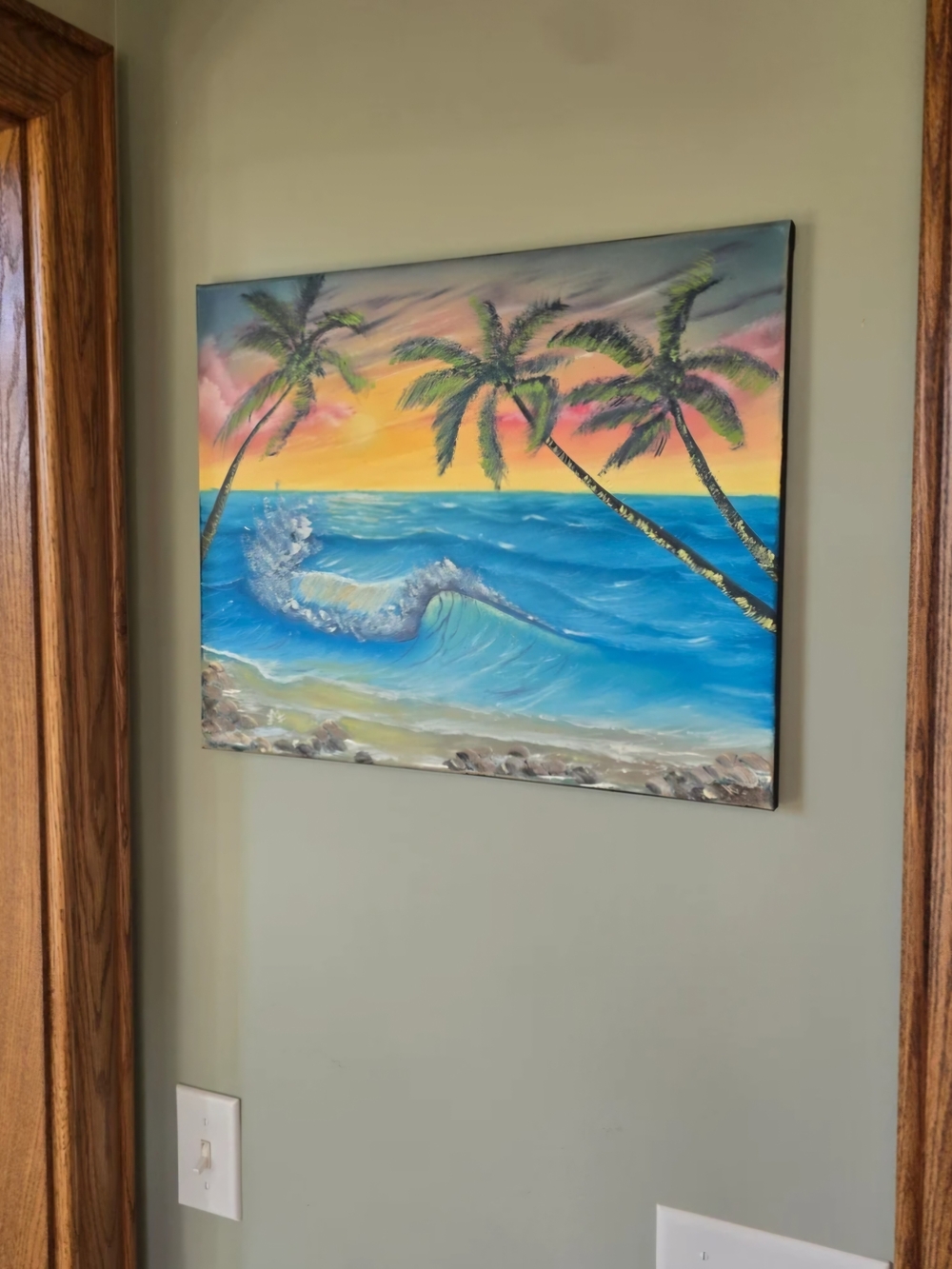 Tropical Sunset Ocean Canvas Wall Art - Blue, Yellow, Pink - Picture 4 of 5
